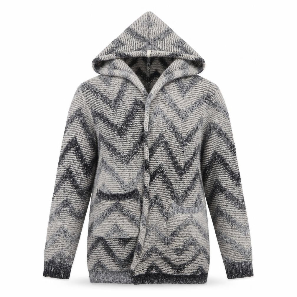 Front view of Select women’s beige geometric polyamide cardigan hoodie, size UK 8, tie
