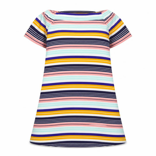 Front view of New Look women’s multicoloured striped polyester a-line, size UK 8, boat neck