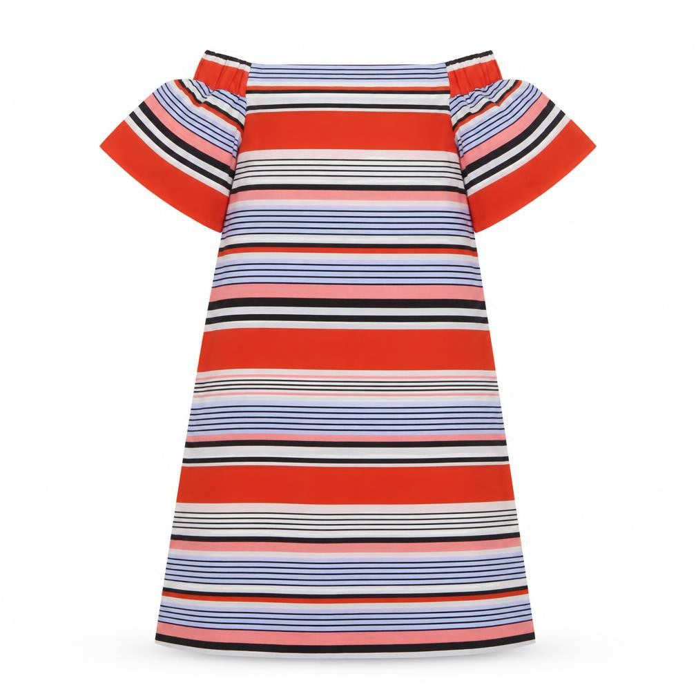 Front view of New Look women’s multicoloured striped polyester a-line, size UK 8, boat neck pullover