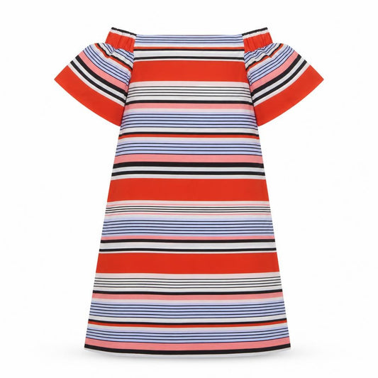 Front view of New Look women’s multicoloured striped polyester a-line, size UK 8, boat neck pullover