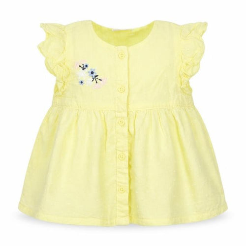So Cute Girls Yellow 100% Cotton Skater Dress Size 18-24 Months Round Neck Button - Flower