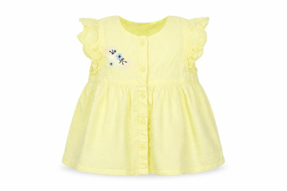 So Cute Girls Yellow 100% Cotton Skater Dress Size 18-24 Months Round Neck Button - Flower