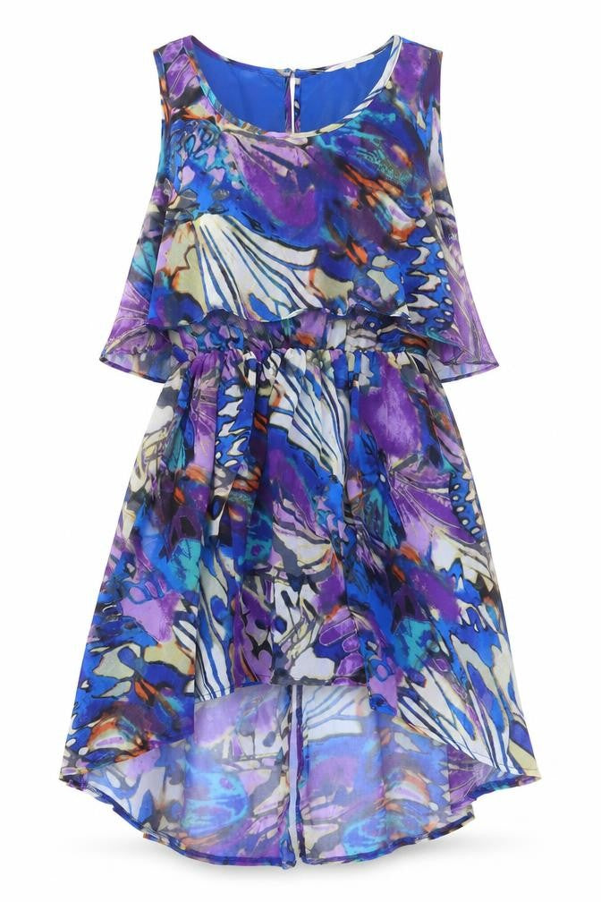 Front view of Glamorous women’s multicoloured geometric polyester fit & flare, size UK 8, round neck button