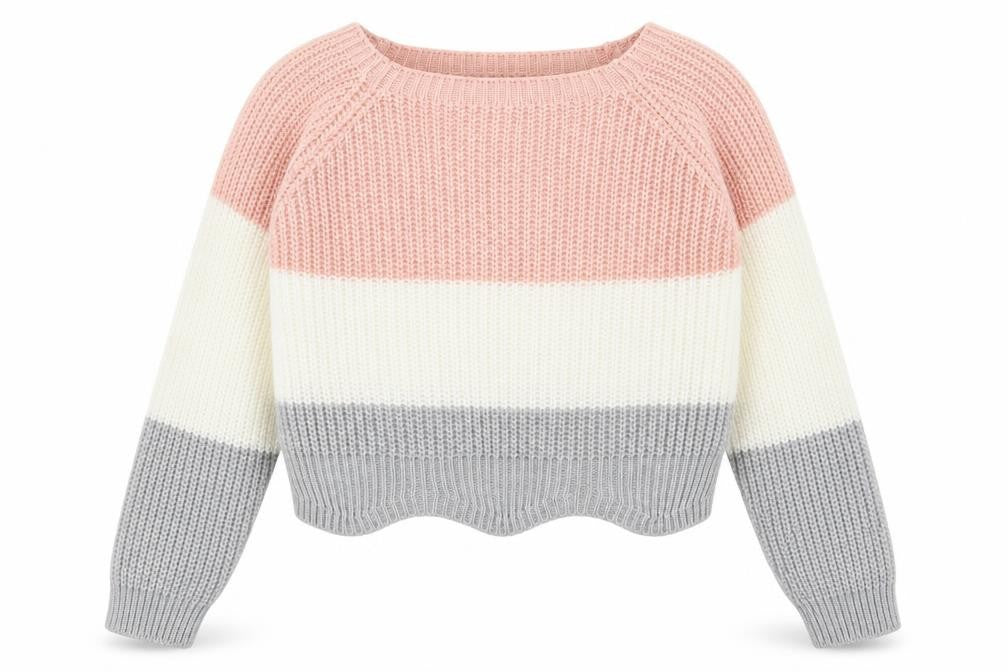 Front view of Cameo Rose women’s multicoloured square neck acrylic jumper, size M, - colourblock