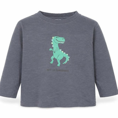 Mango Boys Grey 100% Cotton Basic Polo Size 12-18 Months Crew Neck Pullover - Dinosaur
