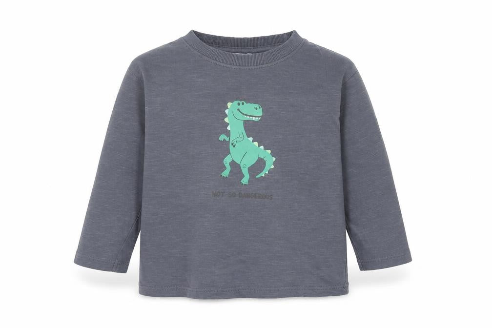 Mango Boys Grey 100% Cotton Basic Polo Size 12-18 Months Crew Neck Pullover - Dinosaur