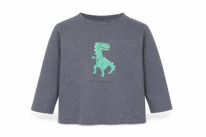 Mango Boys Grey 100% Cotton Basic Polo Size 12-18 Months Crew Neck Pullover - Dinosaur