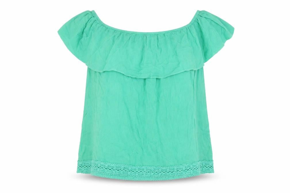 Wallis Womens Green Viscose Basic Blouse Size S Off the Shoulder