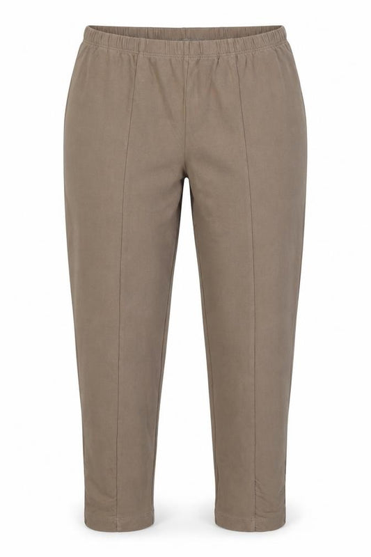 Front view of Sandwich women’s brown cotton jogger leggings, size S, 22-inch leg - ruched ankle