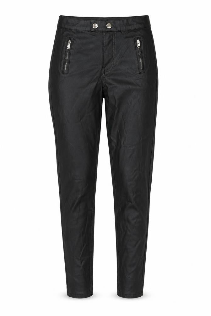 Front view of Quiz women’s black viscose jegging trousers, size UK 8, 29-inch leg regular button