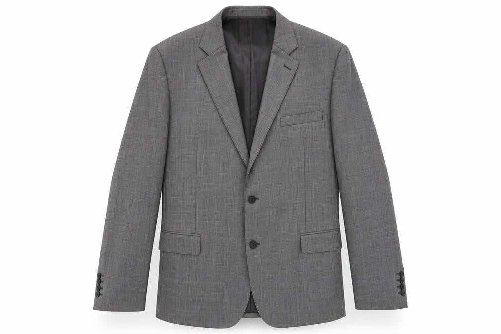 Front view of Paul Costelloe men’s grey wool jacket suit jacket, size L