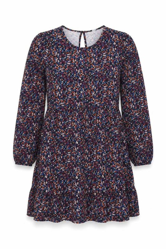 Front view of New Look women’s multicoloured floral polyester a-line, size UK 8, round neck button