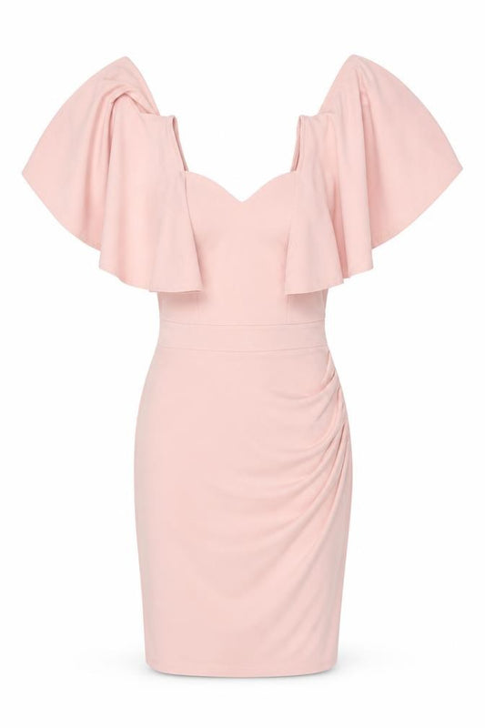 Front view of Grace Karin women’s pink polyester bodycon, size S, v-neck - butterfly sleeve