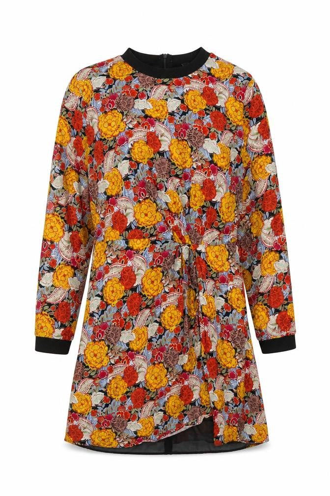 Front view of TRF Collection women’s multicoloured geometric polyester a-line, size M, round neck zip