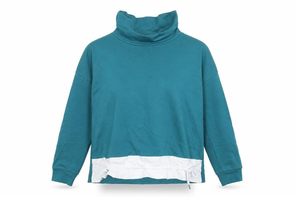 Front view of Gallery women’s blue cotton pullover sweatshirt, size S