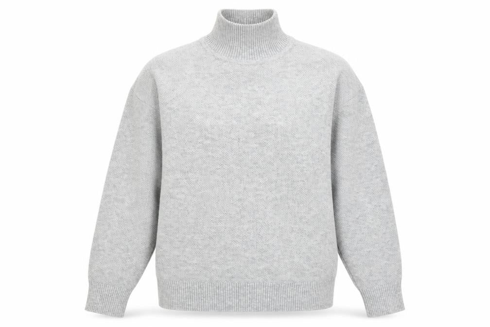 Front view of Marks & Spencer women’s grey high neck polyester jumper, size S