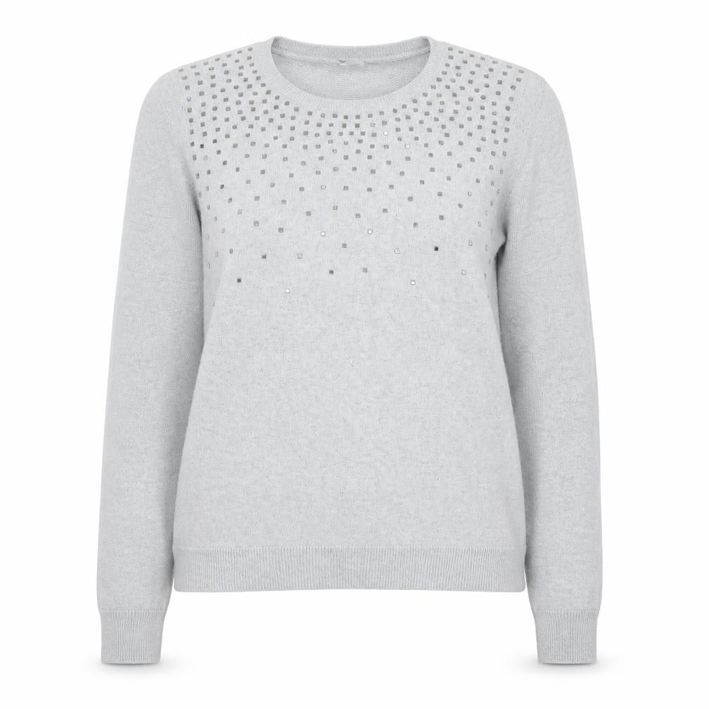 Front view of Oasis women’s grey round neck cotton jumper, size S