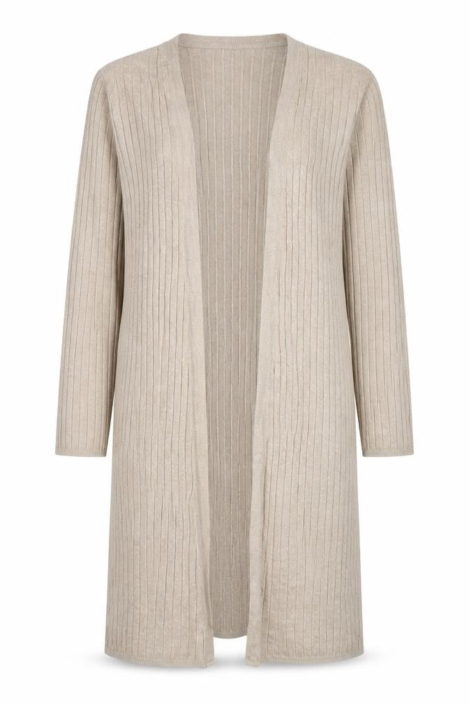 Front view of Marks & Spencer women’s brown v-neck polyester cardigan jumper, size UK 10
