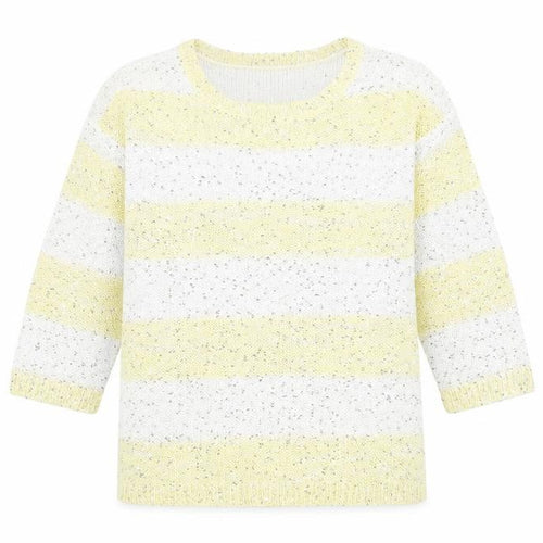 F&F Womens Yellow Round Neck Striped Acrylic Pullover Jumper Size 6
