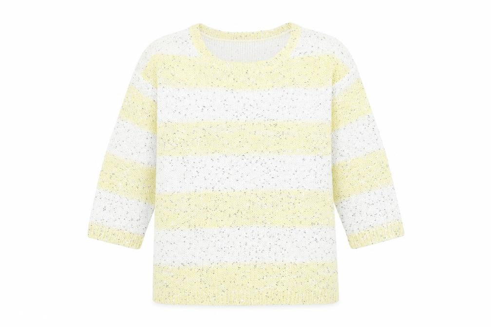 F&F Womens Yellow Round Neck Striped Acrylic Pullover Jumper Size 6