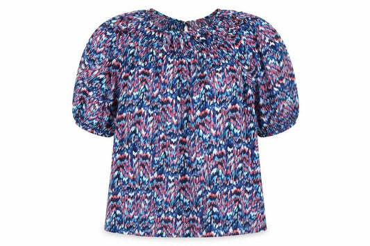 Front view of Gallery women’s multicoloured geometric polyester basic blouse, size S, round neck