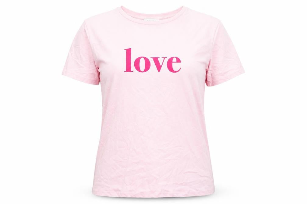 Front view of Papaya women’s pink polyester basic t-shirt, size UK 10, roll neck - love
