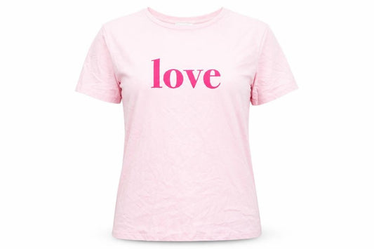 Front view of Papaya women’s pink polyester basic t-shirt, size UK 10, roll neck - love