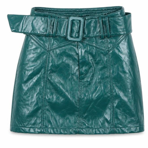 FOREVER 21 Womens Green Polyester Mini Skirt Size S Buckle - Faux Leather