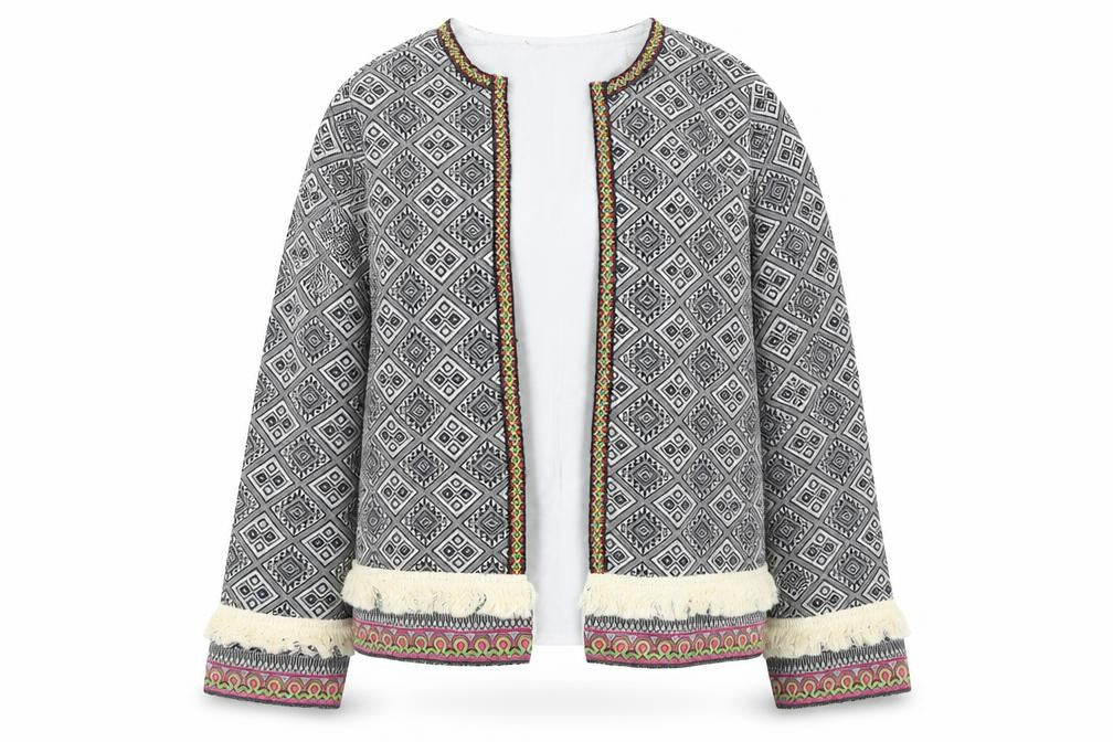 Front view of SHEIN women’s multicoloured geometric jacket, size XS