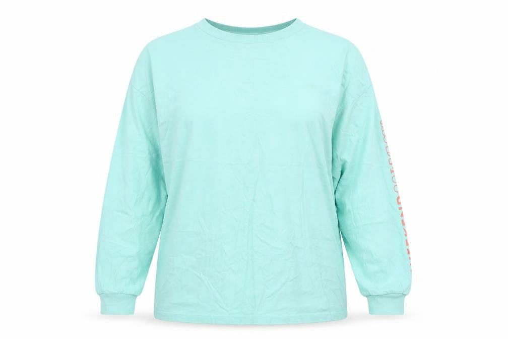 Front view of ASOS women’s green polyester basic t-shirt, size UK 10, round neck - weekend collective