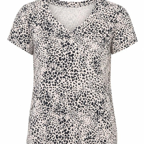 F&F Womens Beige Animal Print Cotton Basic T-Shirt Size 8 V-Neck