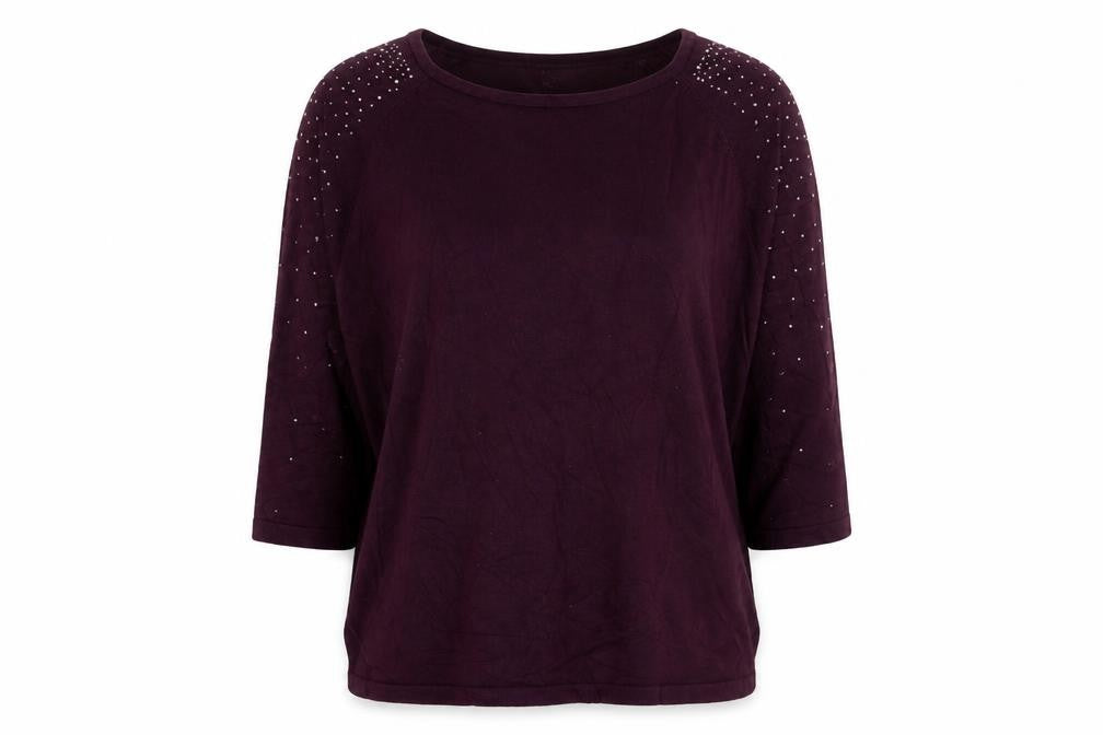 Front view of Stock Shop women’s purple round neck viscose jumper, size L