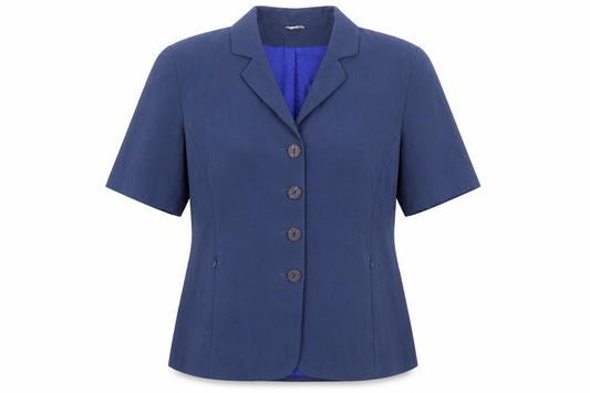 Front view of Klass women’s blue jacket, size UK 14, button