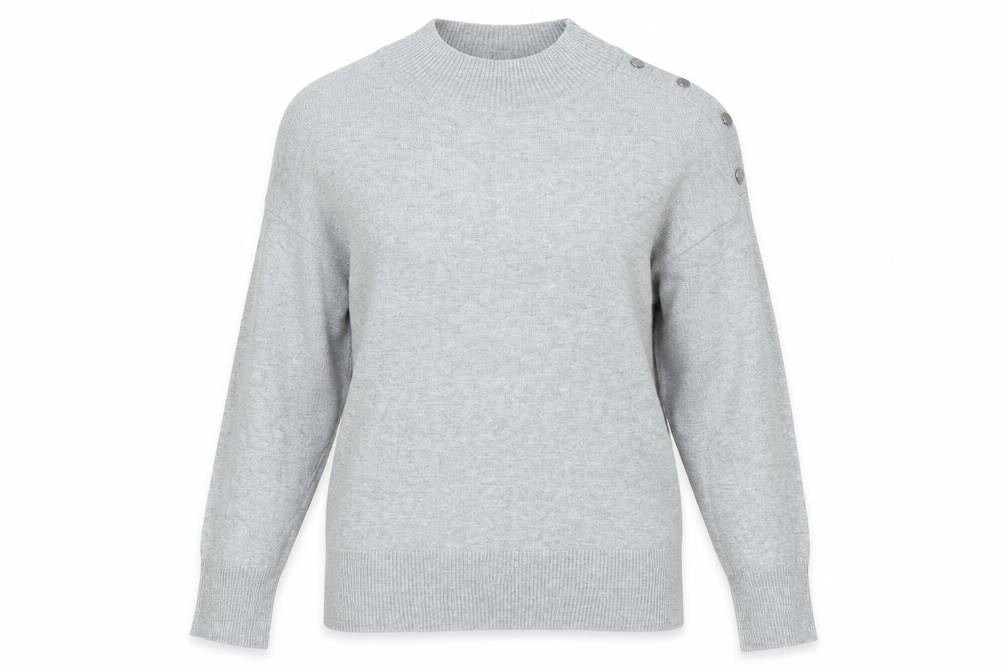 Front view of F&F women’s grey mock neck viscose jumper, size UK 12