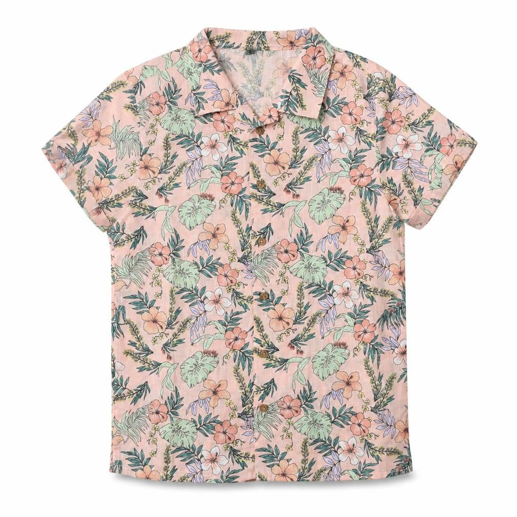 Front view of Primark girls’ pink floral cotton basic button-up, size 10-11, years collared button
