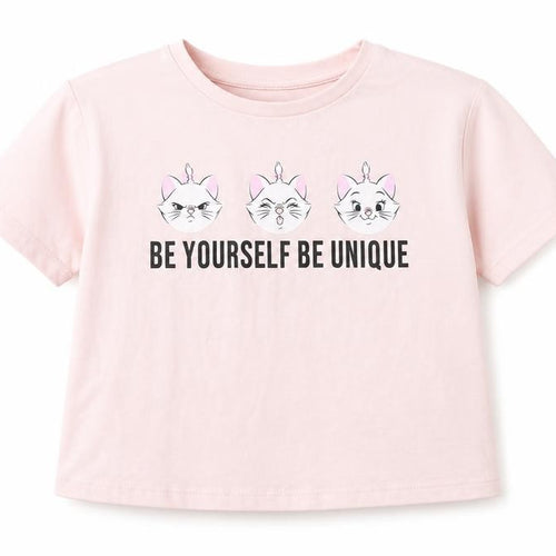 Disney Girls Pink Polyester Basic T-Shirt Size 6-7 Years Round Neck - Be yourself and be unique