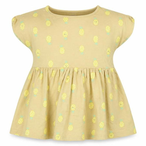 Anyday Girls Beige Geometric Cotton Pullover T-Shirt Size 3-4 Years Crew Neck Pullover - Pineapple Print
