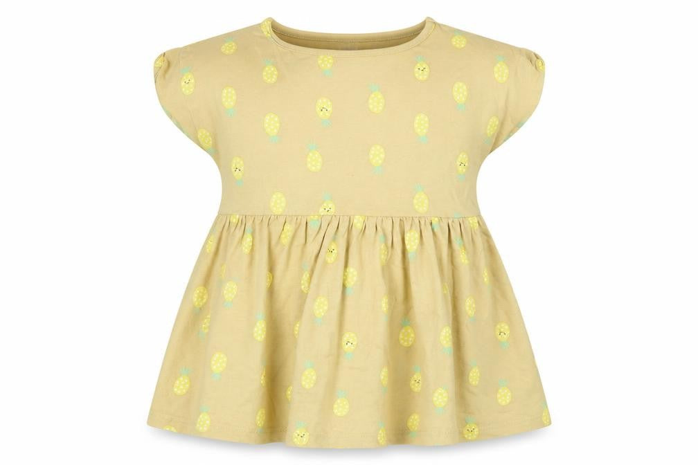 Anyday Girls Beige Geometric Cotton Pullover T-Shirt Size 3-4 Years Crew Neck Pullover - Pineapple Print