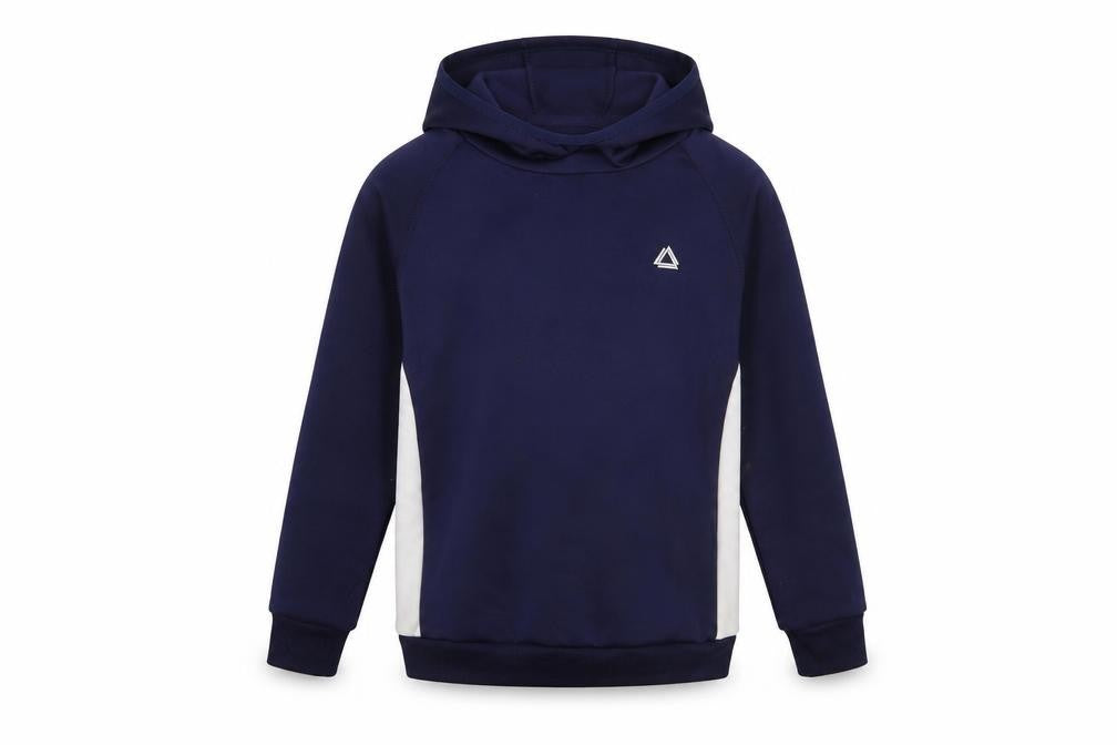 Front view of Dunnes girls’ blue polyester pullover hoodie, size 4-5, years pullover