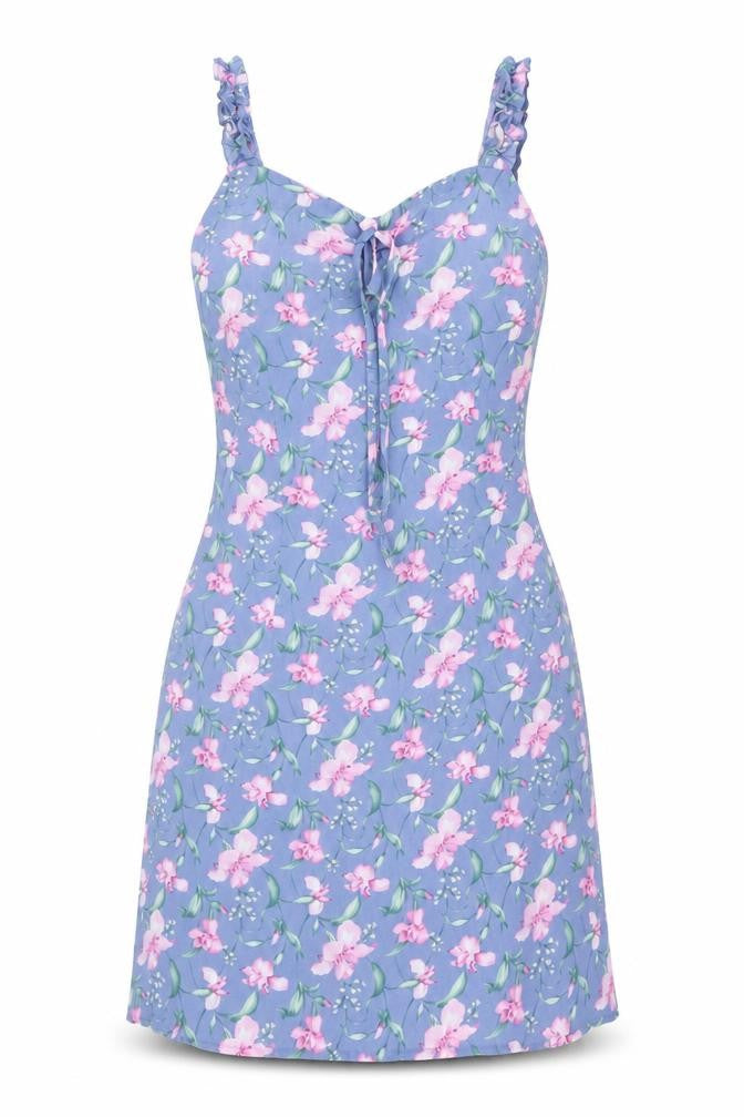 Nasty Gal Womens Blue Floral Polyester Slip Dress Size 6 Sweetheart Zip