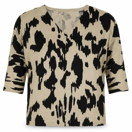 Free/Quent Womens Brown V-Neck Animal Print Viscose Pullover Jumper Size L