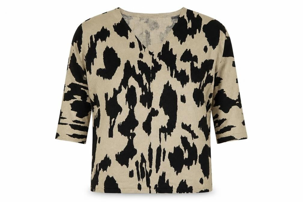 Free/Quent Womens Brown V-Neck Animal Print Viscose Pullover Jumper Size L
