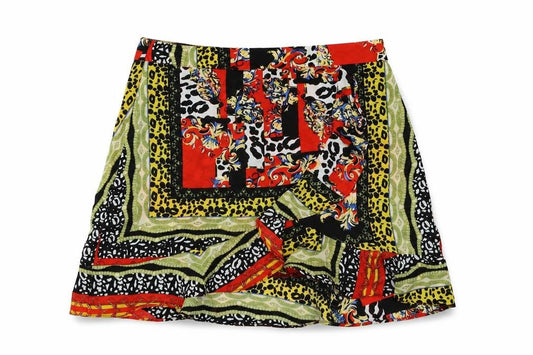 Front view of Missi London women’s multicoloured geometric polyester mini set, size UK 14, zip - animal print