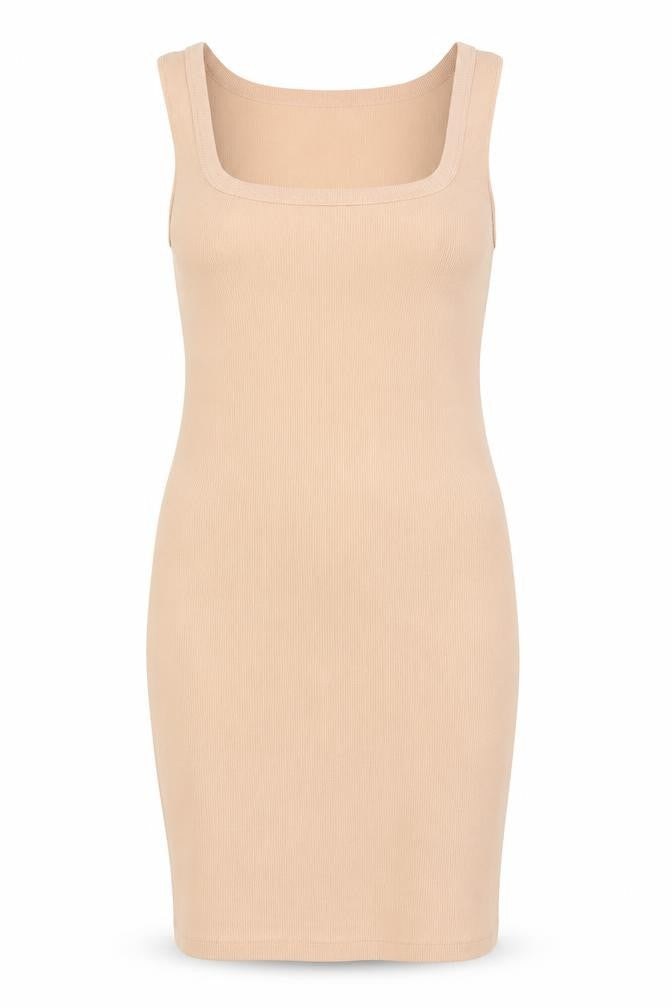 Front view of H&M women’s pink cotton bodycon, size M, square neck pullover