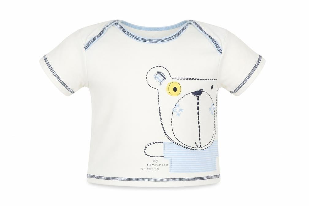 Front view of George boys’ white cotton basic t-shirt, size 6-9, months round neck pullover - bear