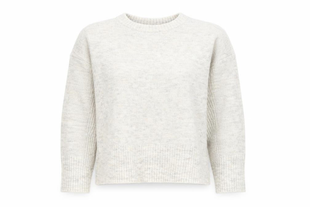 Front view of Divided by H&M women’s ivory round neck acrylic jumper, size S