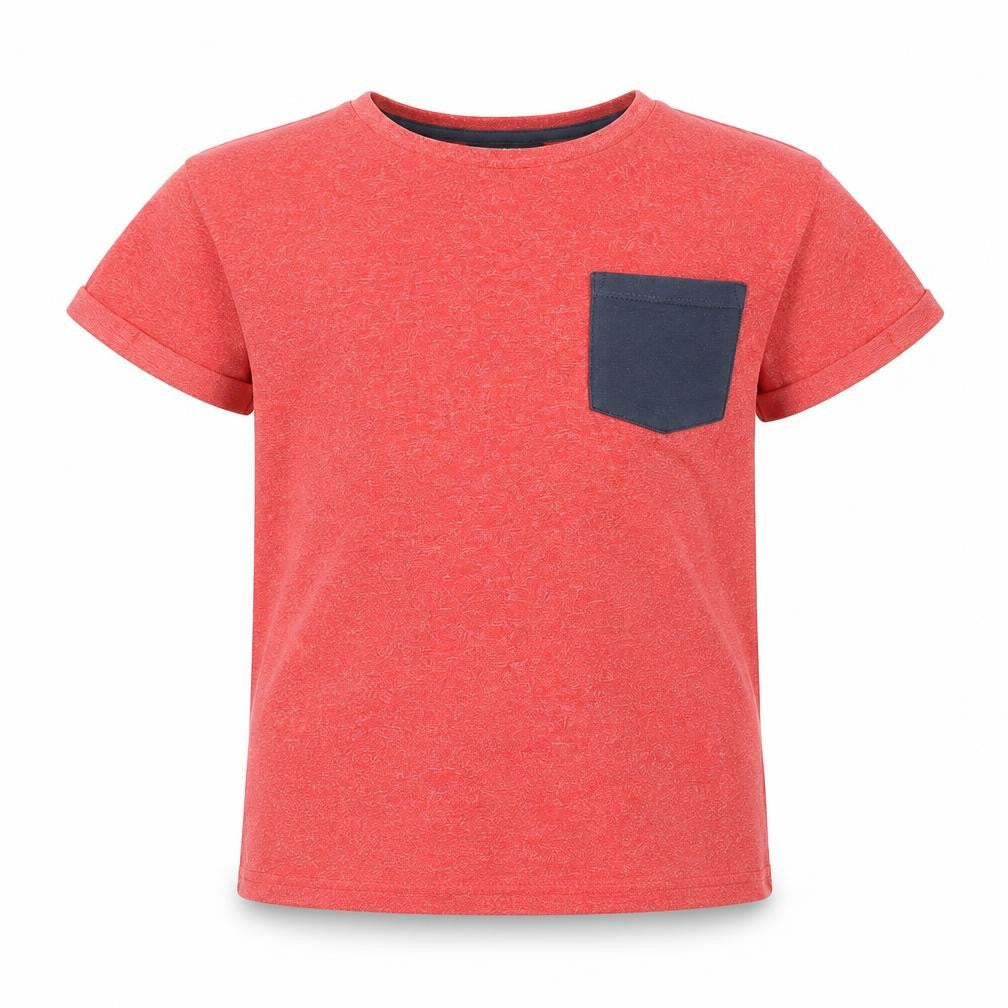 George Boys Red Cotton Basic T-Shirt Size 9-10 Years Round Neck Pullover - Pocket Detail