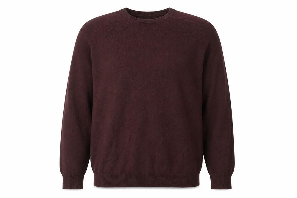 Front view of River Island men’s purple round neck acrylic jumper, size L