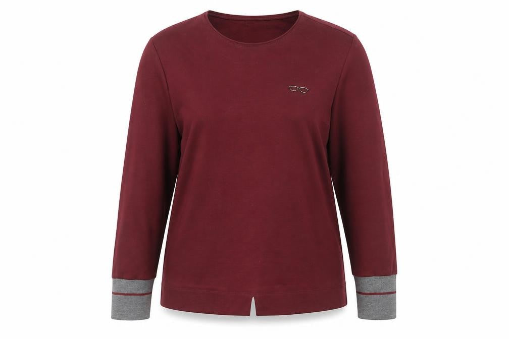 Front view of Hongo women’s purple viscose pullover sweatshirt, size UK 12, pullover