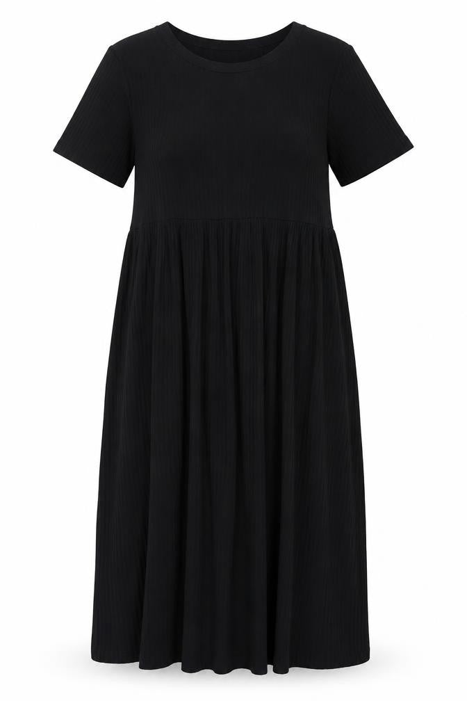 Front view of New Look women’s black polyester a-line, size UK 8, crew neck pullover - ribbed fabric
